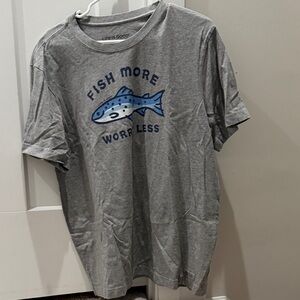 Life Is Good Gray Tee with Blue Fish Design